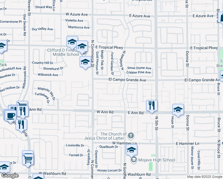 map of restaurants, bars, coffee shops, grocery stores, and more near 5623 Hill Cliff Court in North Las Vegas