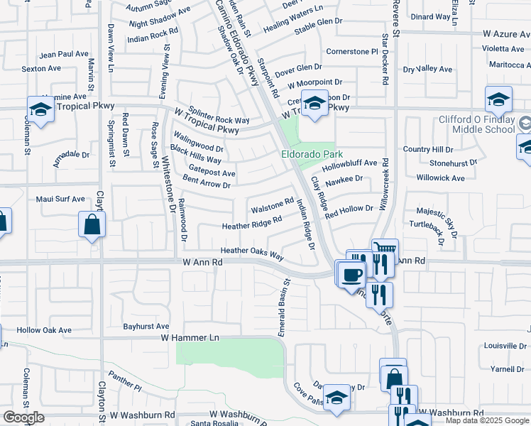 map of restaurants, bars, coffee shops, grocery stores, and more near 1417 Walstone Road in North Las Vegas