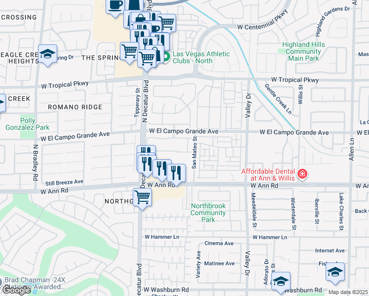 map of restaurants, bars, coffee shops, grocery stores, and more near 5721 Bullhead Street in North Las Vegas