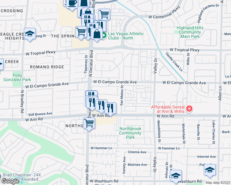 map of restaurants, bars, coffee shops, grocery stores, and more near 5721 Bullhead Street in North Las Vegas