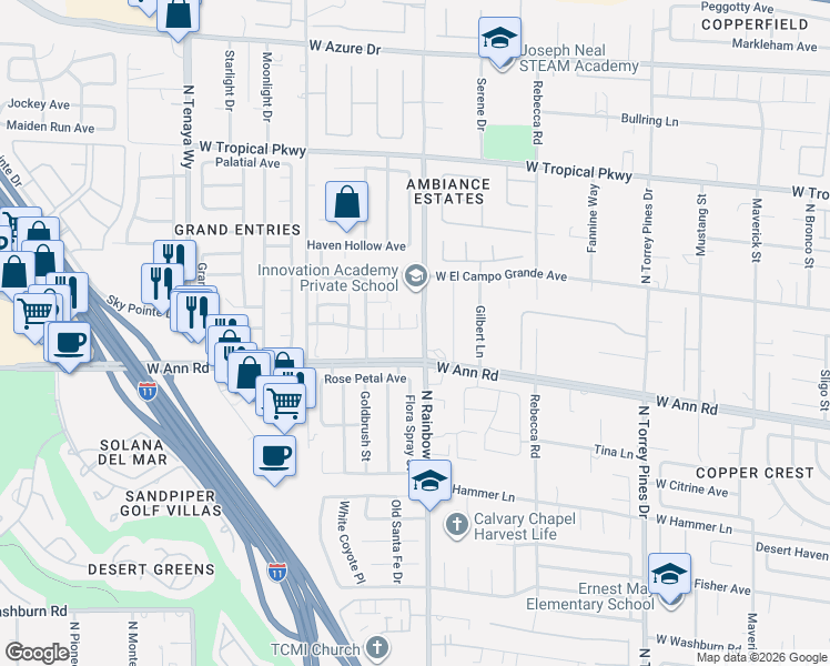map of restaurants, bars, coffee shops, grocery stores, and more near 6735 Scarlet Star Avenue in Las Vegas