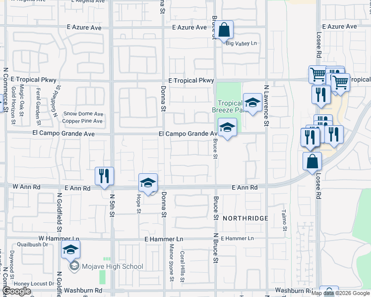 map of restaurants, bars, coffee shops, grocery stores, and more near 5733 Saltrock Grove Street in North Las Vegas