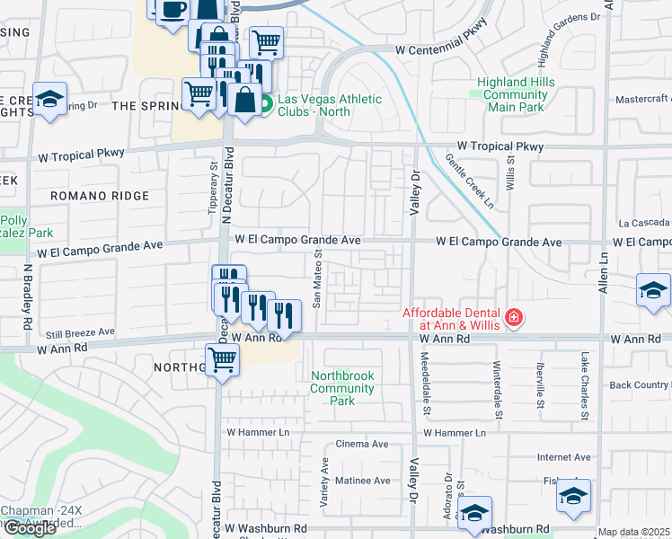 map of restaurants, bars, coffee shops, grocery stores, and more near 4447 Altamira Cave Drive in North Las Vegas