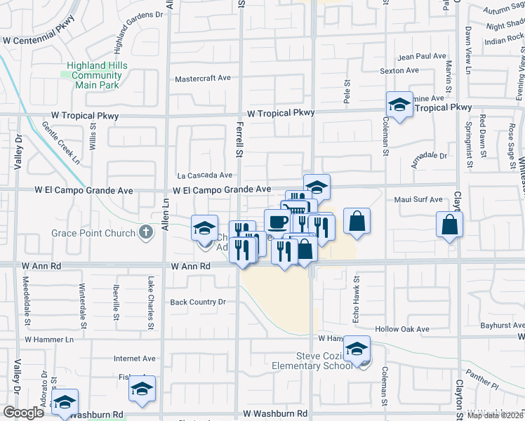 map of restaurants, bars, coffee shops, grocery stores, and more near 3209 Inlet Bay Avenue in North Las Vegas