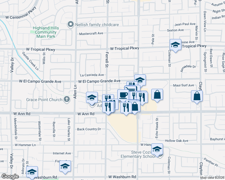 map of restaurants, bars, coffee shops, grocery stores, and more near 3209 Inlet Bay Avenue in North Las Vegas
