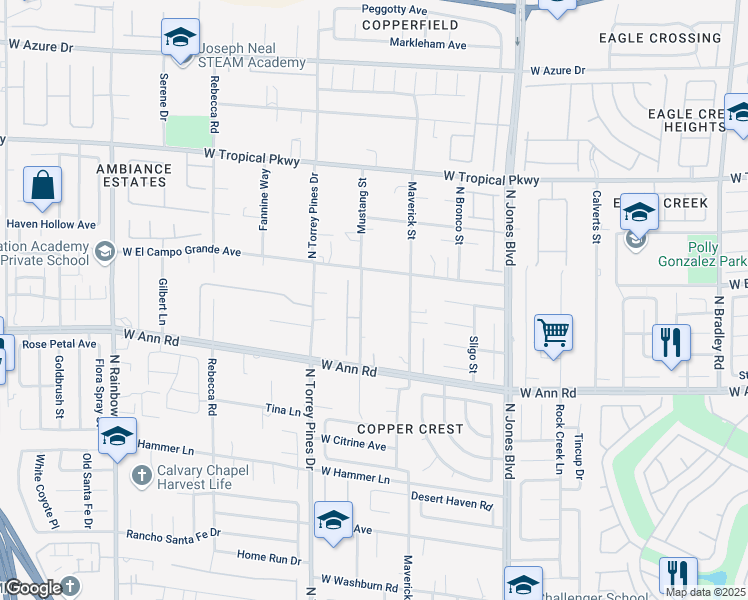 map of restaurants, bars, coffee shops, grocery stores, and more near 5720 Mustang Street in Las Vegas