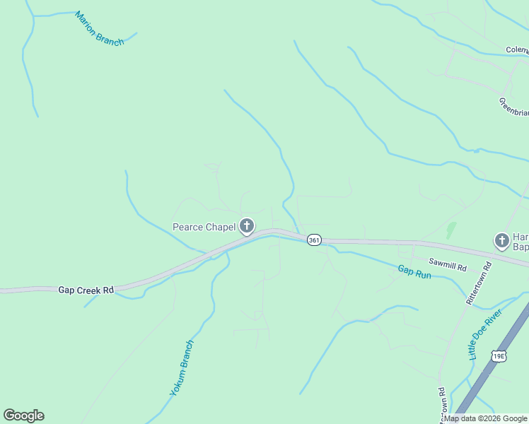 map of restaurants, bars, coffee shops, grocery stores, and more near Gap Creek Road in Carter