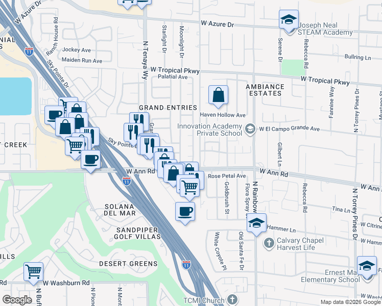 map of restaurants, bars, coffee shops, grocery stores, and more near 7000 Ellis Island Court in Las Vegas