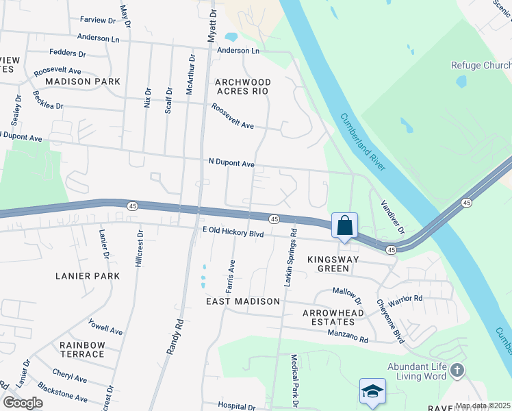 map of restaurants, bars, coffee shops, grocery stores, and more near 110 Archwood Drive in Nashville
