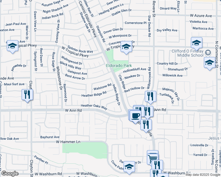 map of restaurants, bars, coffee shops, grocery stores, and more near 1236 Heather Ridge Road in North Las Vegas