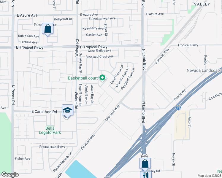 map of restaurants, bars, coffee shops, grocery stores, and more near 4113 Klondike River Place in North Las Vegas