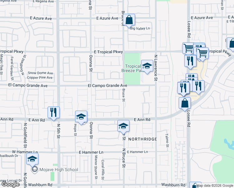 map of restaurants, bars, coffee shops, grocery stores, and more near 5729 Orchid Point Street in North Las Vegas