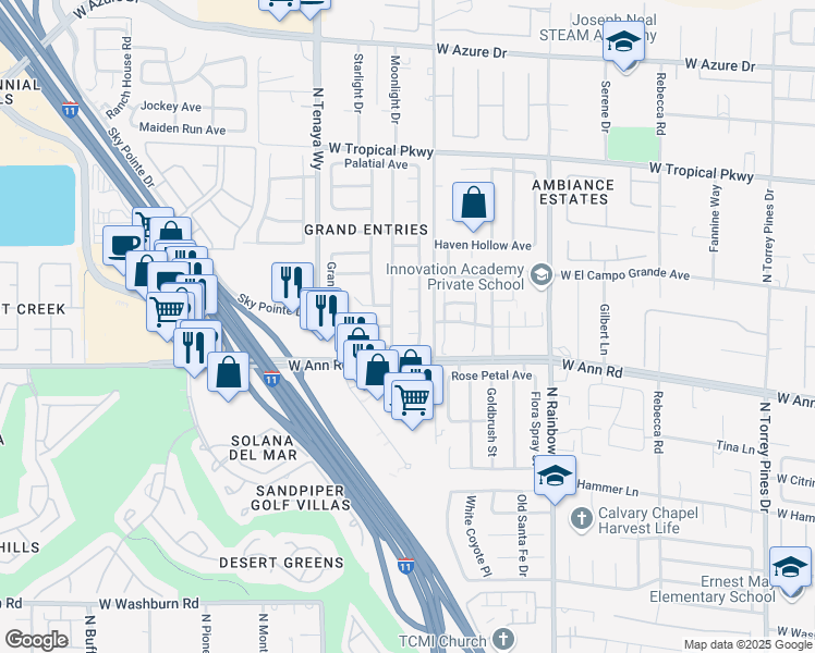 map of restaurants, bars, coffee shops, grocery stores, and more near 7008 Ellis Island Court in Las Vegas