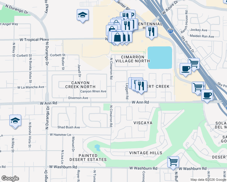 map of restaurants, bars, coffee shops, grocery stores, and more near 5613 Burdel Street in Las Vegas