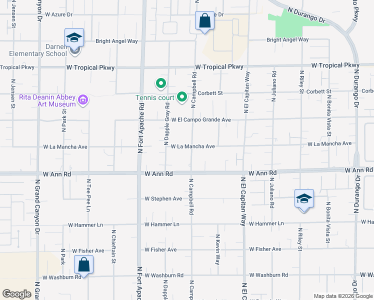 map of restaurants, bars, coffee shops, grocery stores, and more near 5685 North Campbell Road in Las Vegas