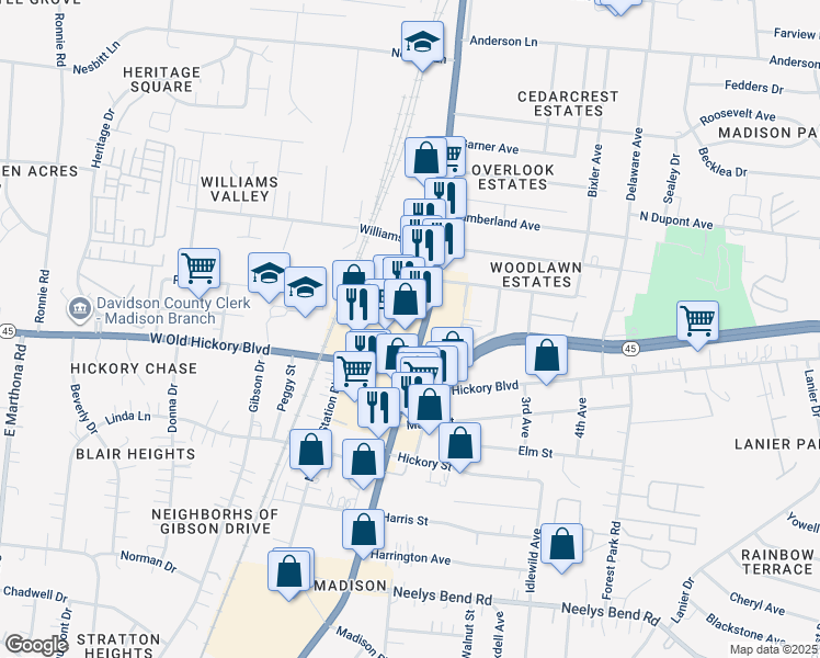 map of restaurants, bars, coffee shops, grocery stores, and more near 189 Gallatin Pike North in Nashville