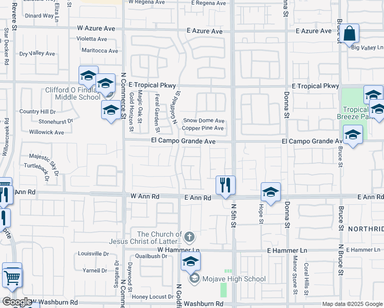 map of restaurants, bars, coffee shops, grocery stores, and more near 106 Rock Crossing Avenue in North Las Vegas