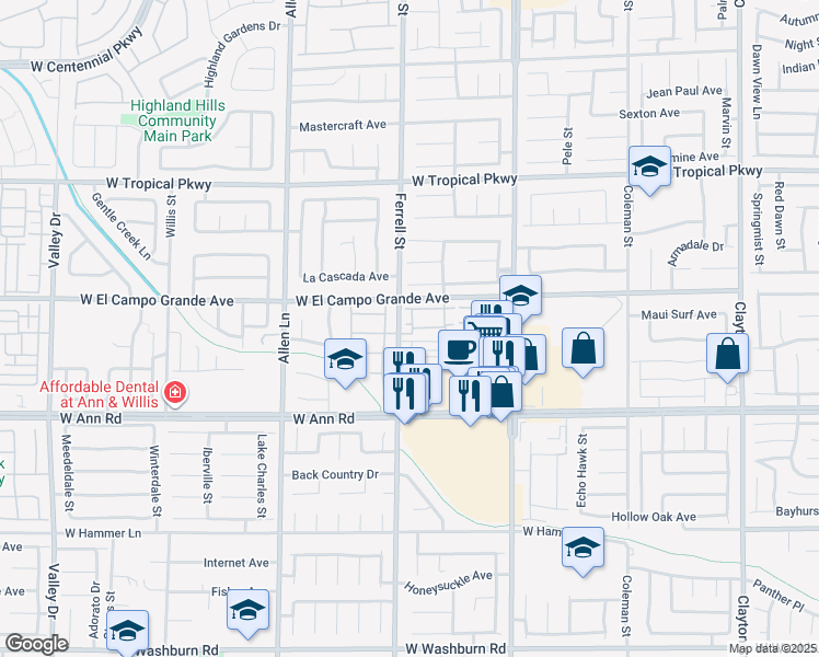map of restaurants, bars, coffee shops, grocery stores, and more near 3231 Ocean Spray Court in North Las Vegas