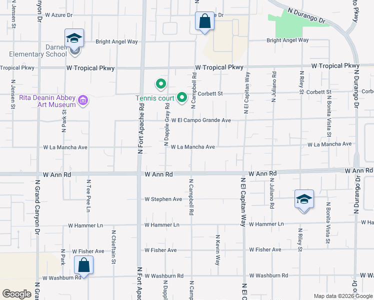 map of restaurants, bars, coffee shops, grocery stores, and more near 5685 North Campbell Road in Las Vegas