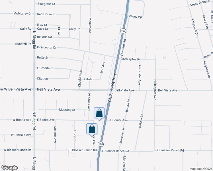 map of restaurants, bars, coffee shops, grocery stores, and more near 3020 Frontier Way in Pahrump
