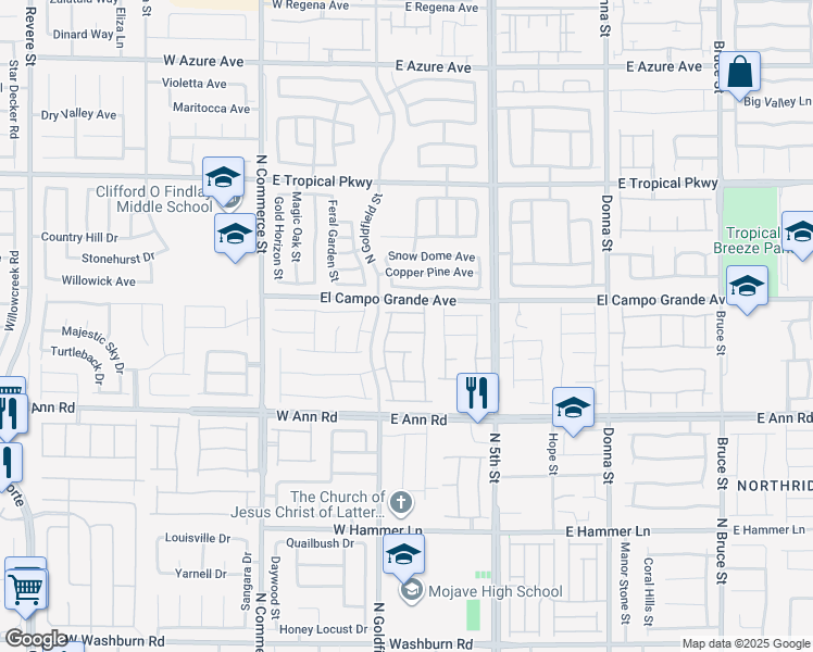 map of restaurants, bars, coffee shops, grocery stores, and more near 106 Rock Crossing Avenue in North Las Vegas