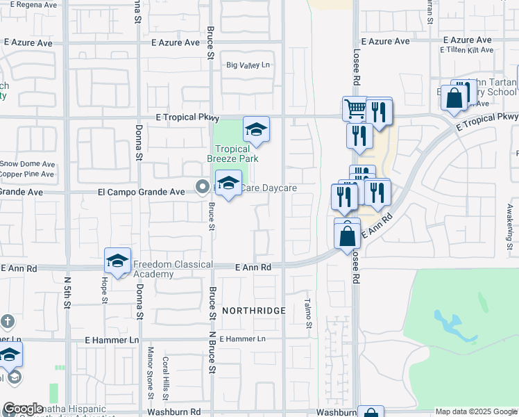 map of restaurants, bars, coffee shops, grocery stores, and more near 5728 Blizzard Breeze Street in North Las Vegas