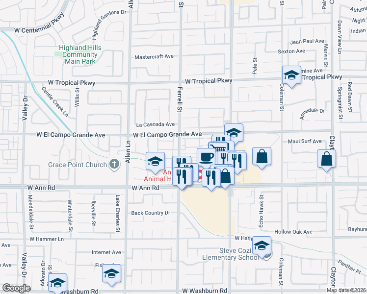 map of restaurants, bars, coffee shops, grocery stores, and more near 3231 Ocean Spray Court in North Las Vegas