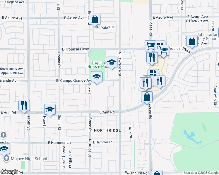 map of restaurants, bars, coffee shops, grocery stores, and more near 5728 Blizzard Breeze Street in North Las Vegas