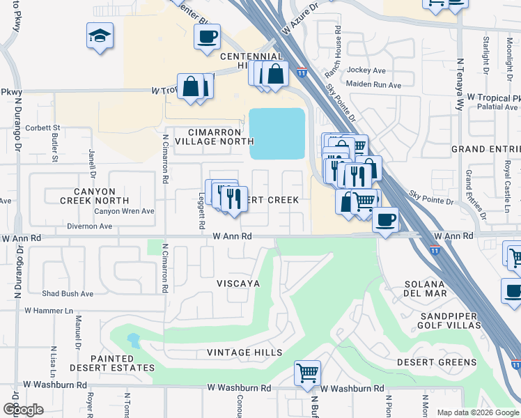 map of restaurants, bars, coffee shops, grocery stores, and more near 7725 Beach Falls Court in Las Vegas