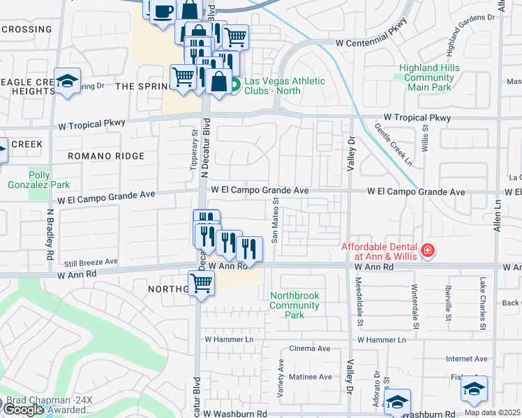 map of restaurants, bars, coffee shops, grocery stores, and more near 5716 Bullhead Street in North Las Vegas