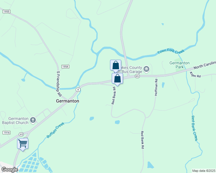map of restaurants, bars, coffee shops, grocery stores, and more near 1054 Red Bank Road in Germanton
