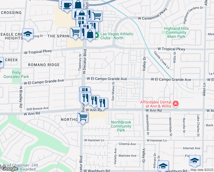 map of restaurants, bars, coffee shops, grocery stores, and more near 5716 Bullhead Street in North Las Vegas