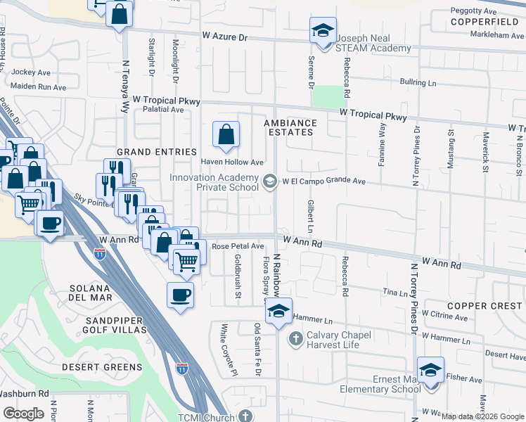 map of restaurants, bars, coffee shops, grocery stores, and more near 6735 Scarlet Star Avenue in Las Vegas