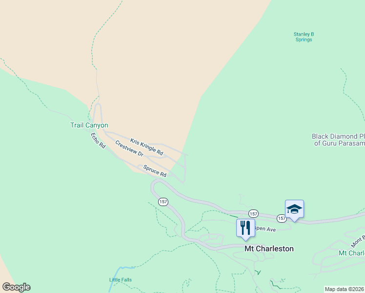 map of restaurants, bars, coffee shops, grocery stores, and more near 4858 Snow White Road in Mount Charleston