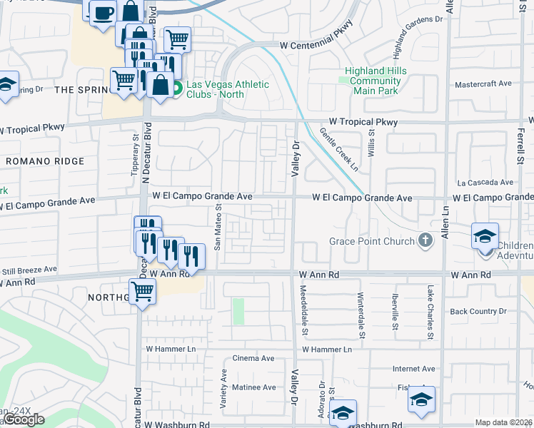 map of restaurants, bars, coffee shops, grocery stores, and more near 4348 Altamira Cave Drive in North Las Vegas