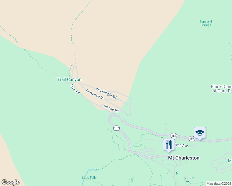 map of restaurants, bars, coffee shops, grocery stores, and more near 286 Kris Kringle Road in Mount Charleston