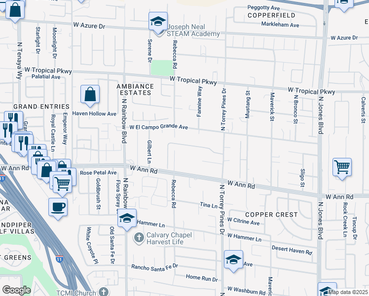 map of restaurants, bars, coffee shops, grocery stores, and more near 6527 Lokai Avenue in Las Vegas