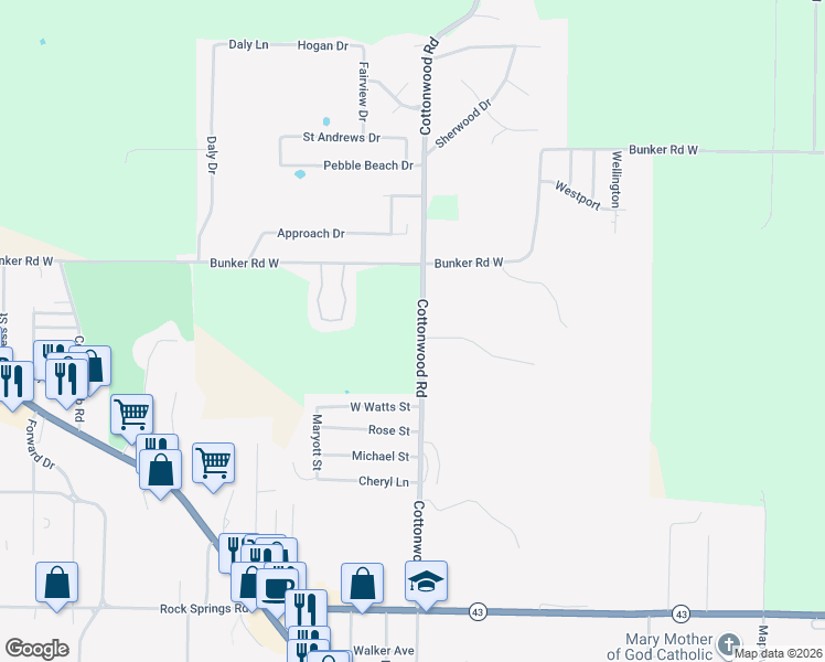 map of restaurants, bars, coffee shops, grocery stores, and more near 1424 Cottonwood Rd in Harrison