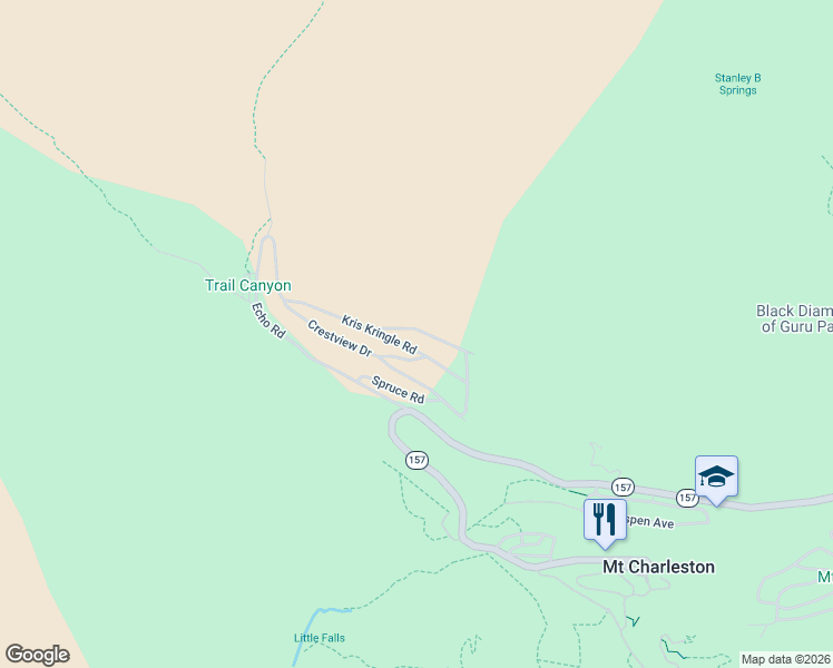 map of restaurants, bars, coffee shops, grocery stores, and more near 4927 Snow White Road in Mount Charleston