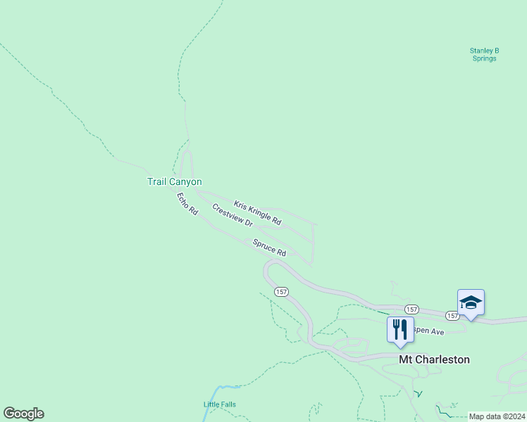 map of restaurants, bars, coffee shops, grocery stores, and more near 4947 Snow White Road in Mount Charleston