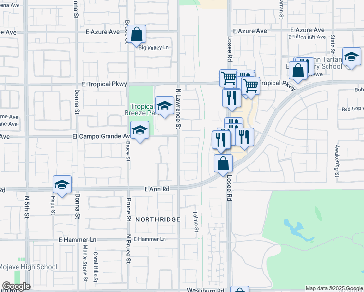 map of restaurants, bars, coffee shops, grocery stores, and more near 5737 Fleming Street in North Las Vegas
