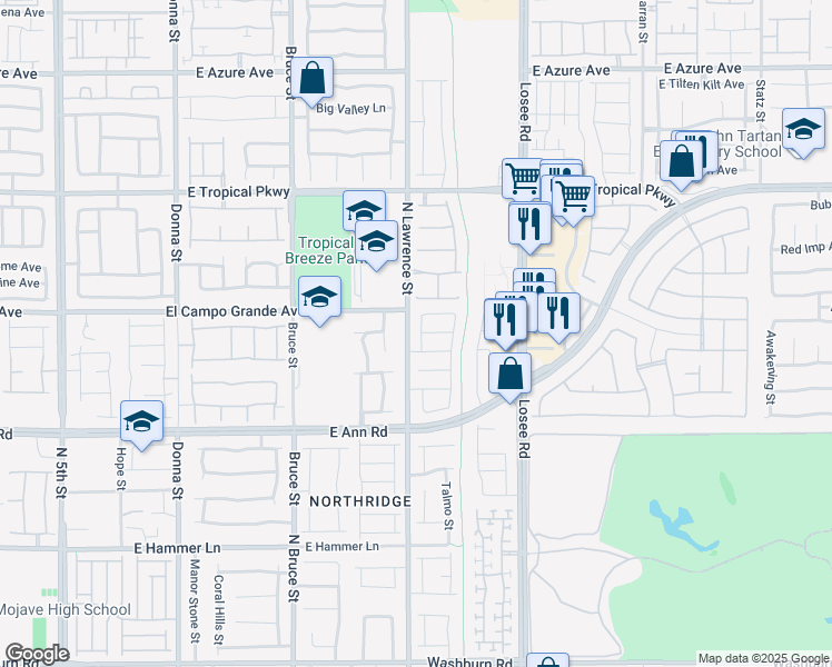 map of restaurants, bars, coffee shops, grocery stores, and more near 5737 Fleming Street in North Las Vegas