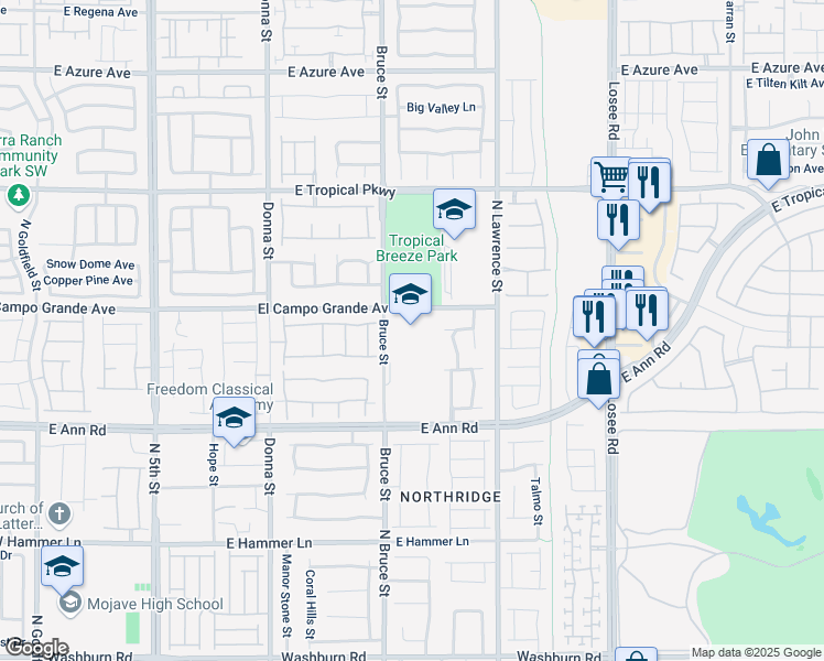 map of restaurants, bars, coffee shops, grocery stores, and more near 5700 North Bruce Street in North Las Vegas