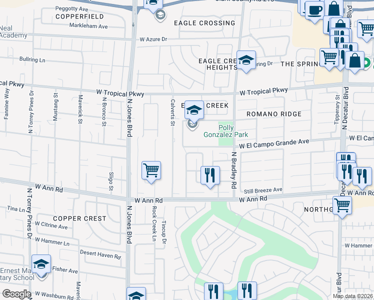 map of restaurants, bars, coffee shops, grocery stores, and more near 5620 Scenic Pointe Avenue in Las Vegas