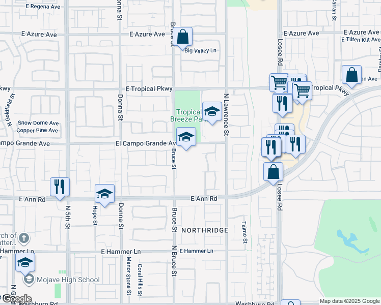 map of restaurants, bars, coffee shops, grocery stores, and more near 5700 North Bruce Street in North Las Vegas