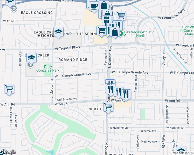 map of restaurants, bars, coffee shops, grocery stores, and more near 4905 Sparkling Sky Avenue in Las Vegas