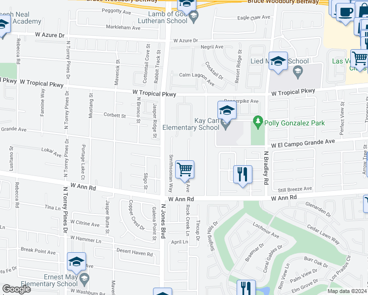 map of restaurants, bars, coffee shops, grocery stores, and more near 5803 Rowland Avenue in Las Vegas