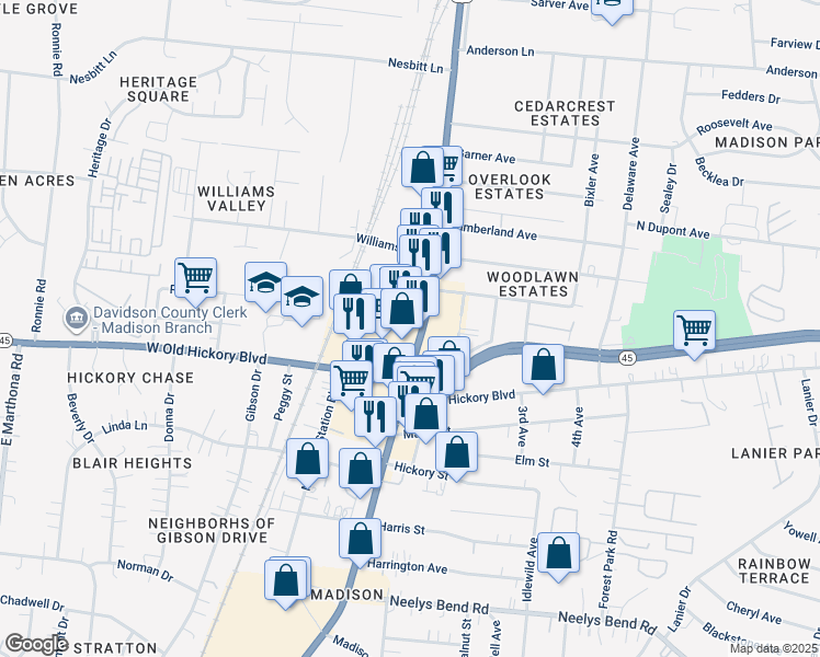 map of restaurants, bars, coffee shops, grocery stores, and more near 331 Gallatin Pike North in Nashville