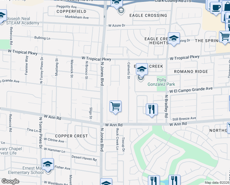 map of restaurants, bars, coffee shops, grocery stores, and more near 5803 Rowland Avenue in Las Vegas