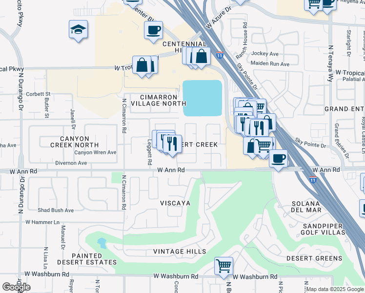 map of restaurants, bars, coffee shops, grocery stores, and more near 7733 Kasmere Falls Drive in Las Vegas